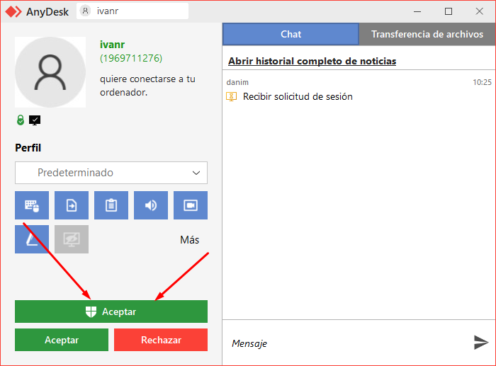 Aceptar conexión de AnyDesk